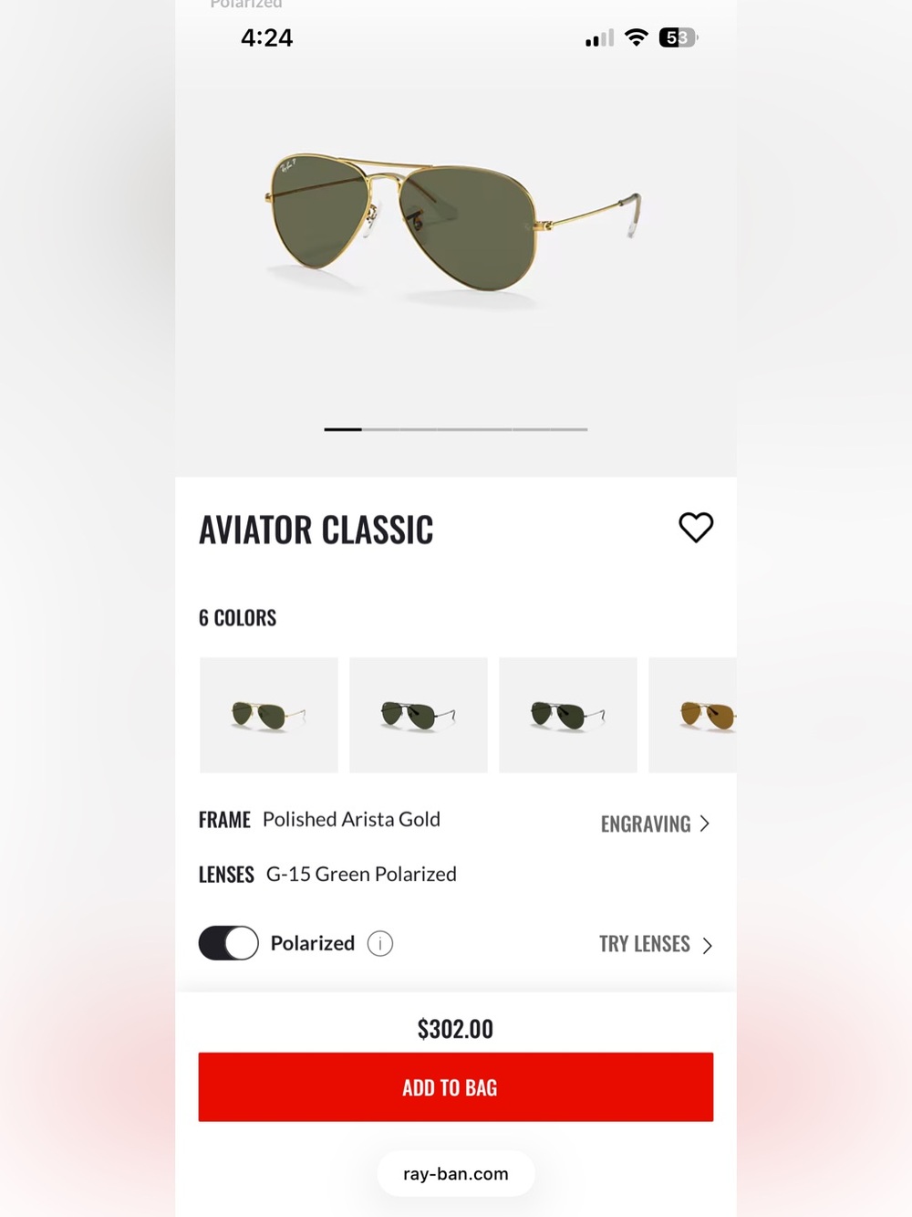 Ray-Ban Aviator Silver Frame with Purple Polarized Lenses - Comes with case